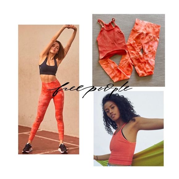 FREE PEOPLE GOOD KARMA 7/8 HIGH RISE TIE DYE CHERRY BOMB LEGGINGS SET XS/S NWOT - Picture 2 of 9